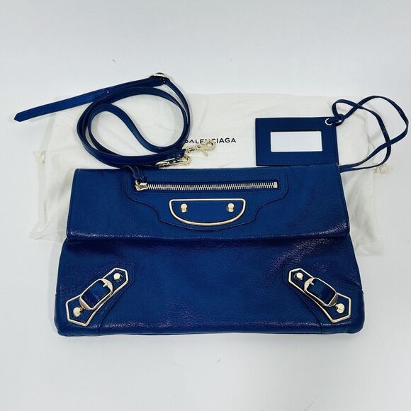 Balenciaga Classic Metallic Edge Envelope Clutch Bag Cobalt Blue - Picture 1 of 9